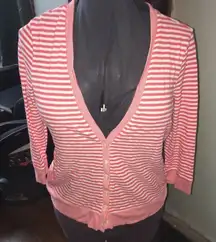 Lands End nautical striped button down cardigan