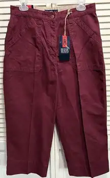 Bill Bass Burgundy Denim Capris Wide Leg High Rise Size 10 NWT