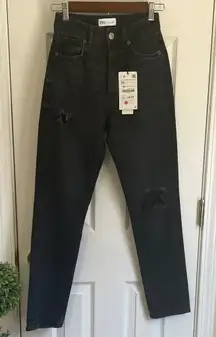 Zara Women’s Black/Charcoal Streetwear Distressed Denim Jeans