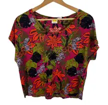 C&C California Linen Top Large Tropical Jungle Leopard Floral Print Lightweight