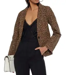 Nili Lotan Addison Leopard Print Cotton Canvas Single Button Blazer Size 2