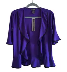 Purple Cardigan Women’s S Short Ruffle Sleeve Open Front Flowy Jacket Whimsical