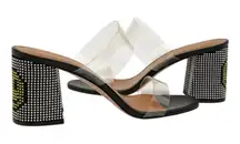 Kurt Geiger Party Clear Embellished Smiley Face Block Heel Sandals 10.5 (41.5)