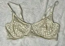 Adore Me Tatum White Lace Mesh Overlay Full‎ Coverage Bra Sz 36DD