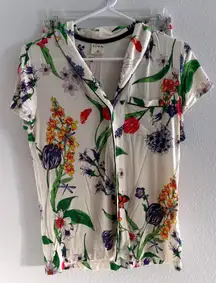 Soma Pajama Set Womens XS White Floral Short Sleeve Soft Quiet Luxury Comfort