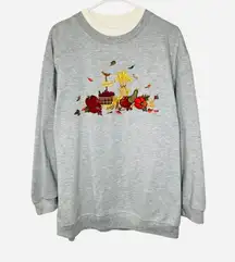 Vintage 90s Bobbie Brooks Embroidered Fall Halloween Sweatshirt Gray L Oversized