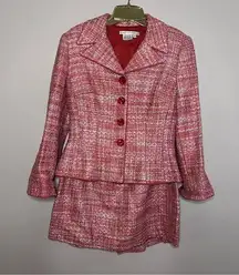 Maggy London 2-piece Suit Vintage Pink Tweed, 100% Silk Size 6 EUC