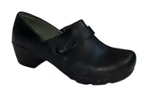 Dansko Women's Solstice Black Leather Slip-Resistant Clog Shoes