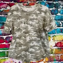 Rae Dunn “Explore” Camo Short Sleeve Heavy Weight Tee Size medium