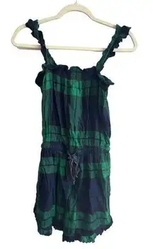 NWT Aerie Plaid Ruffle Romper Sleepwear Green Blue Size XS