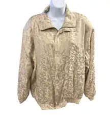 FU DA International Silk Bomber Jacket Full Zip Patterned Beige‎ Women's L