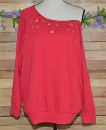 Torrid Women's Red Floral Open Weave Off Shoulder Sweatshirt Plus Size 2 2X