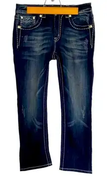 MISS ME Boyfriend Capri Jeans Blingy Dark Wash Thick Stitch Size 27 New with Tag
