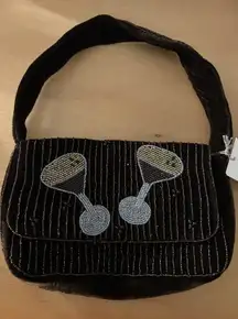 New A New Day Embellished Beaded Martini Evening Handbag Brown Black 11”x14”