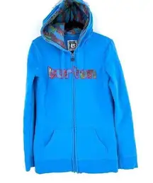 Vintage Burton Unisex Zip Up Long Sleeve Hoodie Sweatshirt Bright Blue Sz Medium