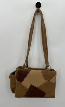 Y2K Vintage Small Shoulder Purse Brown Patchwork Faux Leather Boho Artsy