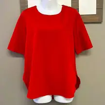 Flawless Red High Low Elbow Sleeve Pullover Blouse with a Curved Hemline- Med