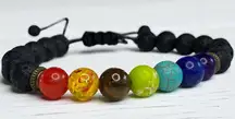 Lava Stone & 7 Chakra Healing Stones Adjustable Bracelet New