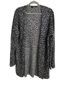 360 Cashmere Gray Cheetah Print Open Cardigan Size Large