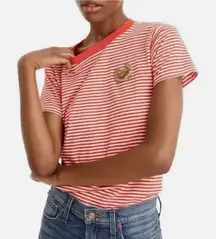 J.CREW Red & White Stripe Beaded Crab Nautical Embellished Tee
