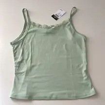 Rue 21 NWT Pastel Green Ribbed Coquette Tank w/ Lace & Bow