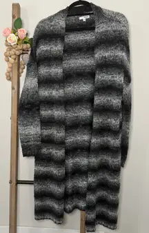 Sonoma Flyaway Duster Open Front Black White Stripe Cardigan Size‎ Large