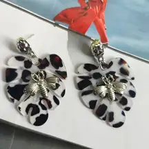 Resin Animal Print Palm Monstera Leaf w/ Bee Earrings