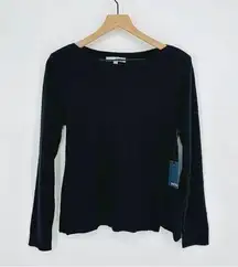 SWTR Pointelle Knit Boatneck Sweater Linen Blend Black Women's XS NEW