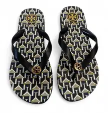 Tory Burch Black and Gold Patterned Sandals