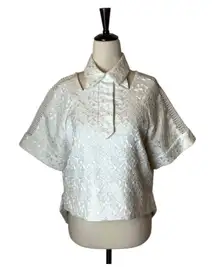 Jonathan Simkhai Shirt Women‎ XS White Abstract Collared Cut Out Textured Top