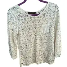 The‎ Limited Women Small Blouse Cream Cotton Lace Floral Whimsy Fairy Classic