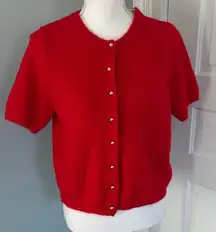 NWT H&M Red Button-Up Short Sleeve Knit Cardigan Sweater Size Medium