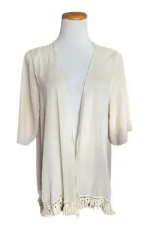 Womens Charlotte Russe Fringe Tassel Hem Trim Boho Poncho Kimono - Sz L