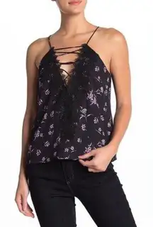 NEW Wayf Women Size XS Black Purple Floral Strappy Camisole
