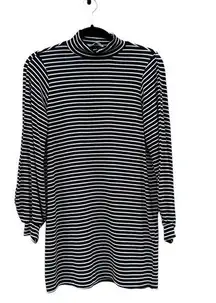 Jeans Nadine Black and White Striped Mock Neck Mini Dress Small