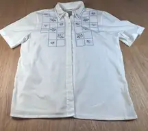 Alfred Dunner Embroidered Blouse 16 White Floral Short Sleeve Fall Top