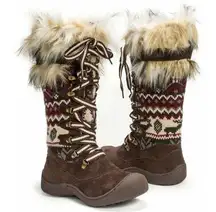 Fur mukluks reindeer pattern winter snow boots