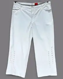 V Cristina Capri Pants Womens 12 Wide Leg White Boho Cut Out Details Twill 33x24