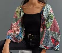Anthropologie Let Me Be Patchwork Statement Sleeve Smocked Indie Artisan Top XL