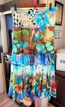 Sacred Threads Vibrant Blue and Green Maxi Skirt size Medium