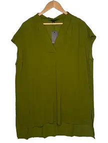 New Eloquii Top Womens 14 V Neck Sheer Chiffon High Low Sleeveless Olive Green