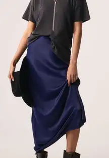 Anthropologie Navy Silk Maxi Skirt