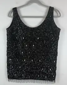 Vintage‎ 1960s Beaded Black Sweater Shell Vest Bonnie Wong Hong Kong M/L Glam