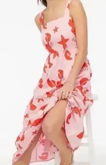 J CREW WOMENS RED PINK LOBSTER NAUTICAL MIDI DRESS 6 BR823