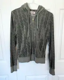 Vintage “JC” Juicy Couture pattern Olive Green Velour track suit jacket LARGE