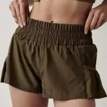 Free People Movement Khaki “Get Your Flirt On” Athletic Shorts