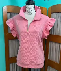 Double Take Elegant Pink Ruffled Women's Sweatshirt top