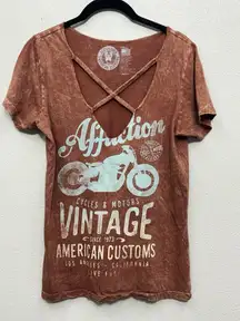 Affliction American Custom Top Womens Small Rust Biker Motorcycle Grunge Y2K