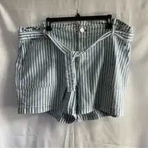 a.n.a Blue and White Striped Jean Cinched-Waist Shorts with Tie-Belt Size 20W