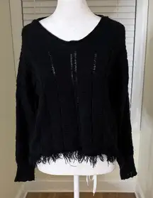 Women's Black Frayed Sweater